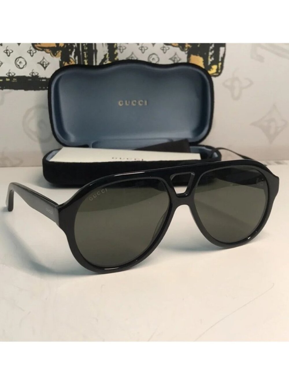New Authentic Black Aviator Sunglasses GG0159SN 001 - Picture 3 of 9
